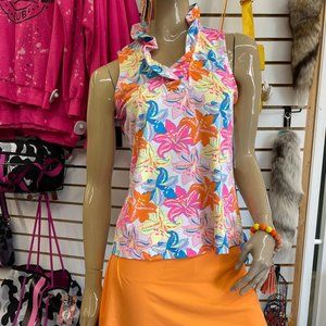 Floral Sleeveless Ruffle Neck Top